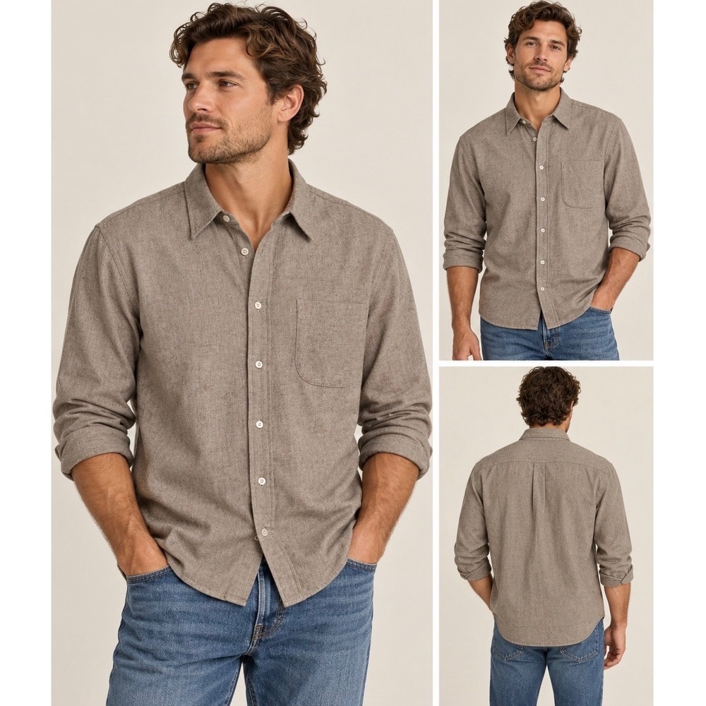 NWT Buck Mason Mens Pacific Twill Flannel Shirt XL in Heather Limestone Casual